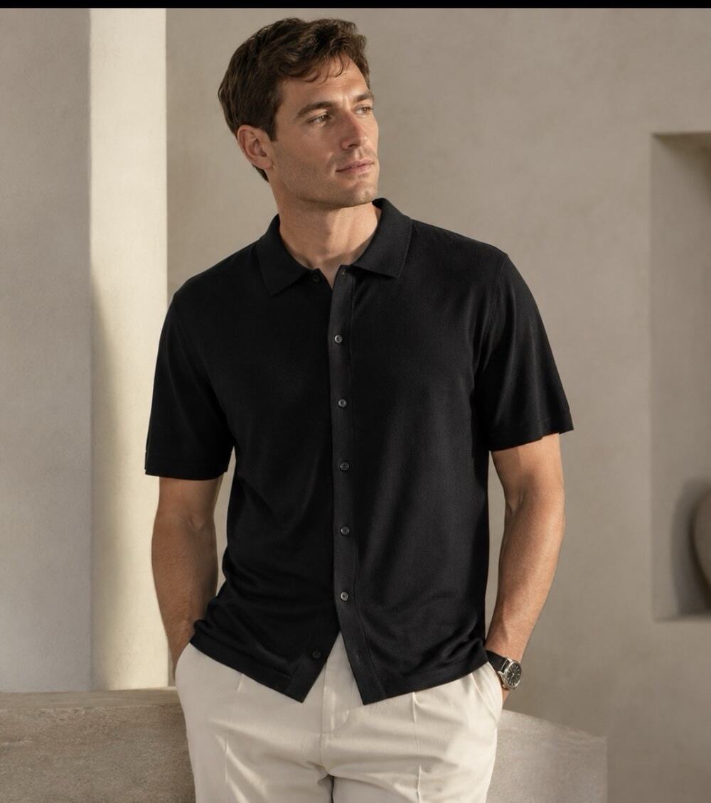 Cuts Clothing Shirt Mens Large Black Short Sleeve Stretch Performance Button Up